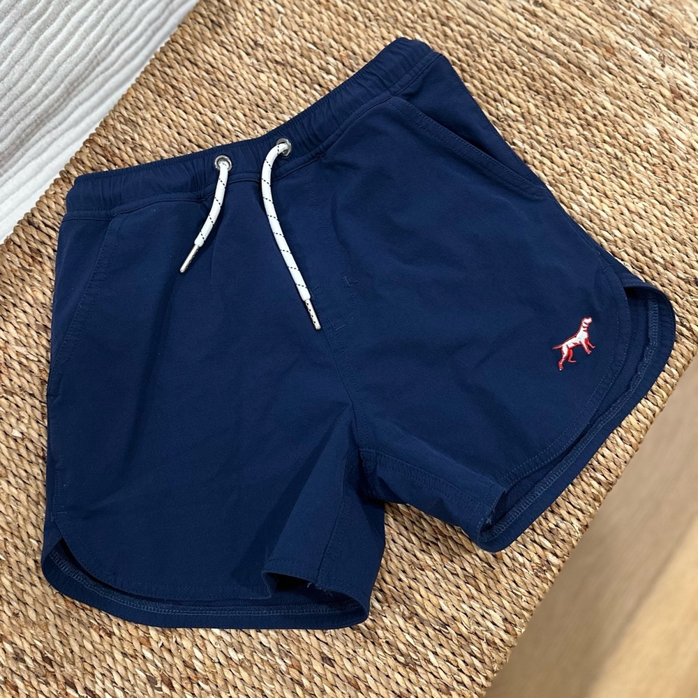 Navy Blue Drawstring Shorts with Red Logo